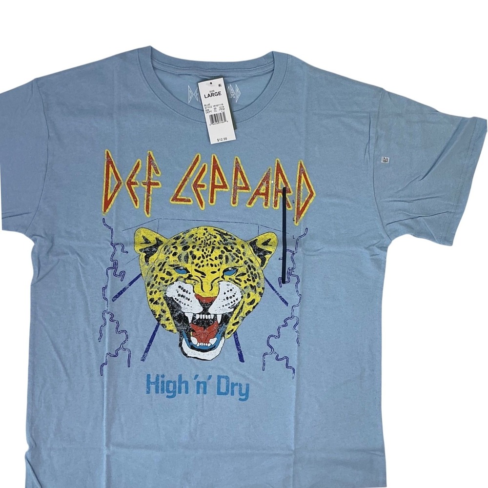 Def Leppard High N Dry‎ Band T Shirt Blue Graphic Rock Tee Size Large NWT